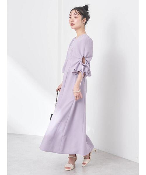 earth music&ecology（アースミュージックアンドエコロジー）の「袖ボリュームフレアワンピース（ワンピース・レディース・パープル/アイボリー・M/S）」の17枚目の写真
