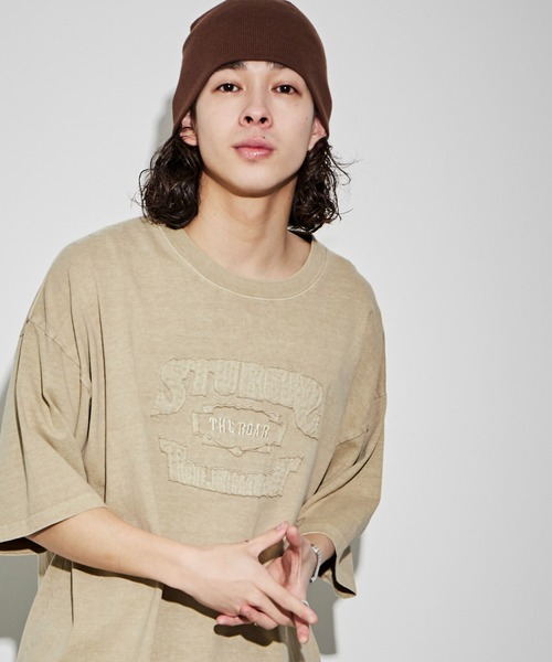 WEGO(ウィゴー)の「WEGO/ピグメントダメージアップリケT(Tシャツ/カットソー・メンズ・レッド/ブルー/ベージュ/スミクロ・MEDIUM/LARGE)」の3枚目の写真