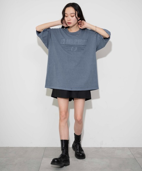 WEGO(ウィゴー)の「WEGO/ピグメントダメージアップリケT(Tシャツ/カットソー・メンズ・レッド/ブルー/ベージュ/スミクロ・MEDIUM/LARGE)」の6枚目の写真