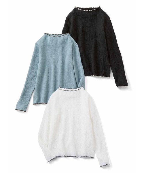 Live in comfort（リブインコンフォート）の「リブ　イン　コンフォート　ちょい足しでオシャレ度アップ！　コットン混のぽこぽこトップス（Tシャツ/カットソー・レディース・ホワイト/ブルー/ブラック・LARGE/X-LARGE/XX-LARGE/MEDIUM/XXX-LARGE/SMALL）」の9枚目の写真