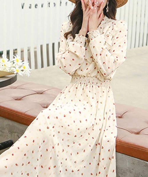 Miniministore（ミニミニストア）の「小花柄ボウタイワンピース ハイウエスト（ワンピース・レディース・ライトイエロー/ネイビー/ライトベージュ・FREE）」の20枚目の写真