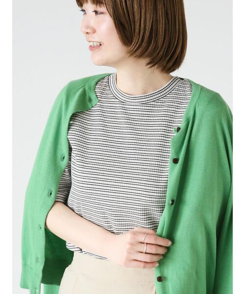 Lugnoncure（ルノンキュール）の「リブ半袖トップス(ボーダー・無地)（Tシャツ/カットソー・レディース・ブラック/オフホワイト/ホワイト・F）」の2枚目の写真