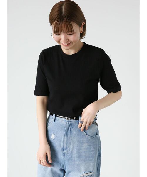 Lugnoncure（ルノンキュール）の「リブ半袖トップス(ボーダー・無地)（Tシャツ/カットソー・レディース・ブラック/オフホワイト/ホワイト・F）」の3枚目の写真