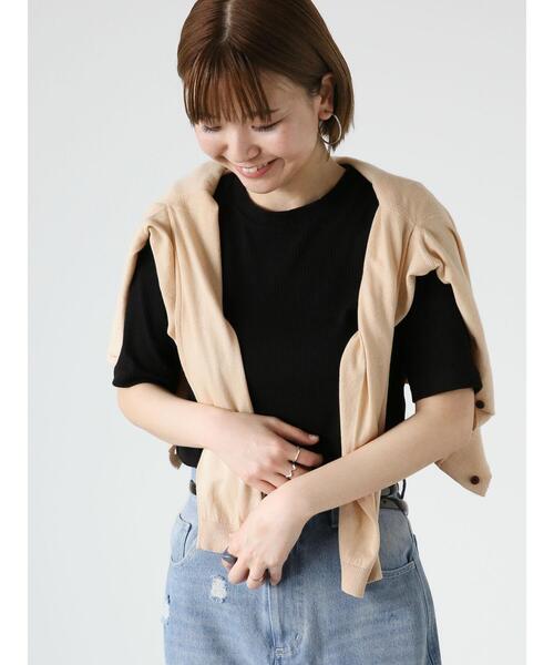 Lugnoncure（ルノンキュール）の「リブ半袖トップス(ボーダー・無地)（Tシャツ/カットソー・レディース・ブラック/オフホワイト/ホワイト・F）」の7枚目の写真