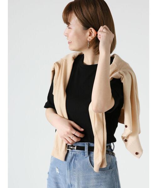 Lugnoncure（ルノンキュール）の「リブ半袖トップス(ボーダー・無地)（Tシャツ/カットソー・レディース・ブラック/オフホワイト/ホワイト・F）」の8枚目の写真