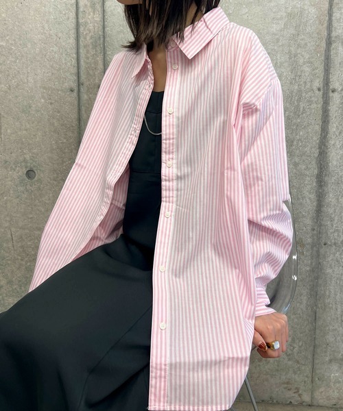 byYOUANCE（バイユアンス）の「ｶﾗｰｽﾄﾗｲﾌﾟBIGｼｬﾂ（シャツ/ブラウス・レディース・グリーン/ピンク/ネイビー・MEDIUM）」の14枚目の写真