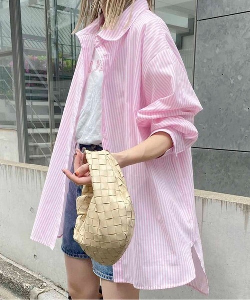 byYOUANCE（バイユアンス）の「ｶﾗｰｽﾄﾗｲﾌﾟBIGｼｬﾂ（シャツ/ブラウス・レディース・グリーン/ピンク/ネイビー・MEDIUM）」の18枚目の写真