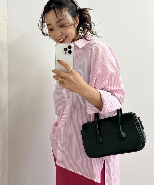 byYOUANCE（バイユアンス）の「ｶﾗｰｽﾄﾗｲﾌﾟBIGｼｬﾂ（シャツ/ブラウス・レディース・グリーン/ピンク/ネイビー・MEDIUM）」の19枚目の写真