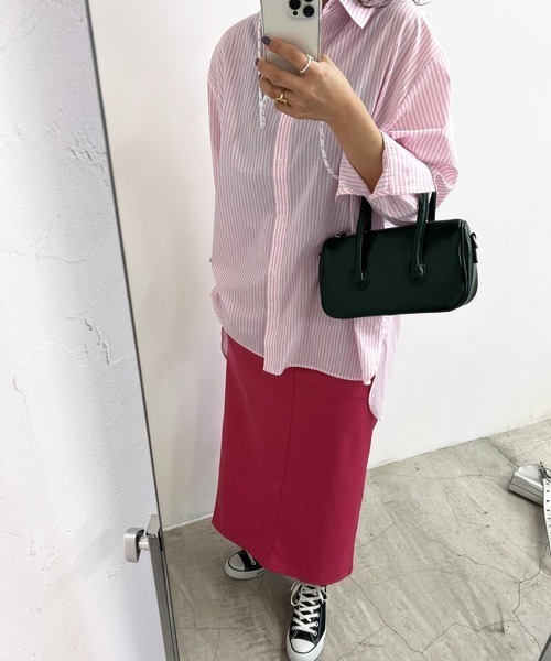 byYOUANCE（バイユアンス）の「ｶﾗｰｽﾄﾗｲﾌﾟBIGｼｬﾂ（シャツ/ブラウス・レディース・グリーン/ピンク/ネイビー・MEDIUM）」の21枚目の写真