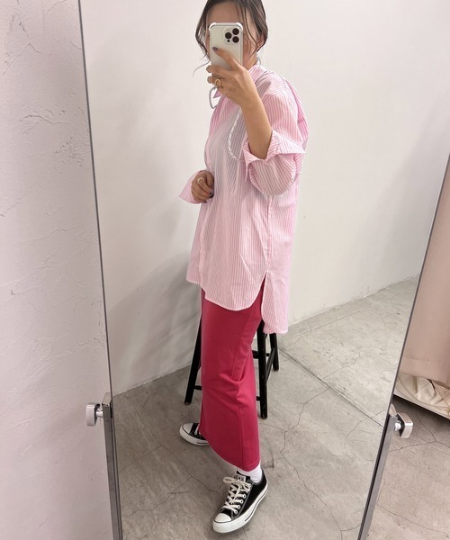 byYOUANCE（バイユアンス）の「ｶﾗｰｽﾄﾗｲﾌﾟBIGｼｬﾂ（シャツ/ブラウス・レディース・グリーン/ピンク/ネイビー・MEDIUM）」の22枚目の写真