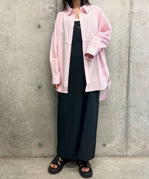 byYOUANCE（バイユアンス）の「ｶﾗｰｽﾄﾗｲﾌﾟBIGｼｬﾂ（シャツ/ブラウス・レディース・グリーン/ピンク/ネイビー・MEDIUM）」の15枚目の写真