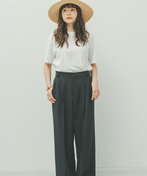 GLOBAL WORK(グローバルワーク)の「高山直子さんコラボ/リネンライクタックワイドパンツ/991916/EiiS(スラックス・レディース・スミクロ/ベージュ・SMALL/X-SMALL)」の10枚目の写真