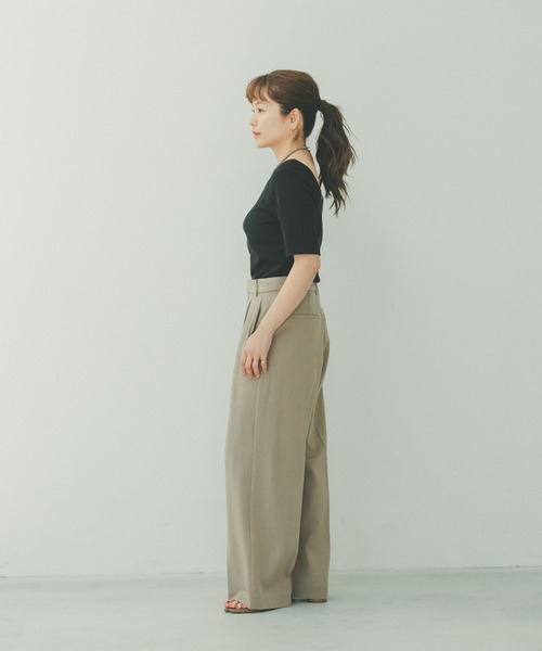 GLOBAL WORK(グローバルワーク)の「高山直子さんコラボ/リネンライクタックワイドパンツ/991916/EiiS(スラックス・レディース・スミクロ/ベージュ・SMALL/X-SMALL)」の19枚目の写真