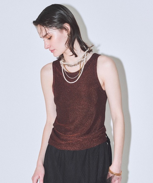 yae(ヤエ)の「Glitter tank top / カップ付きグリッタータンクトップ(タンクトップ・レディース・ブラウン/シルバー・FREE)」の21枚目の写真