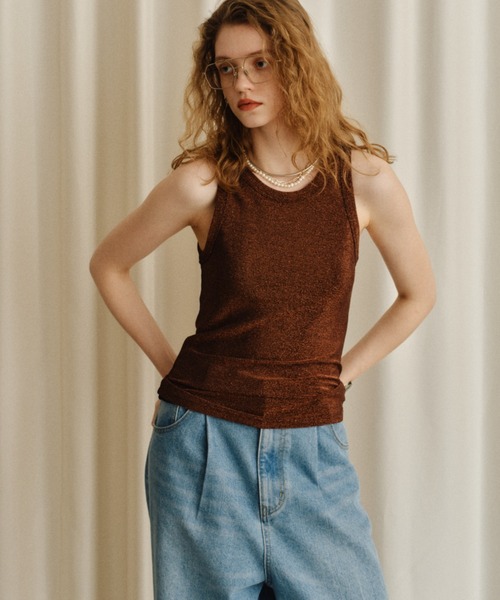 セール】Glitter tank top / カップ付きグリッタータンクトップ