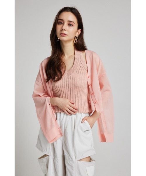 rienda（リエンダ）の「2WAYスリットデザインニットカーデ 春服 夏服 シアートップス（カーディガン/ボレロ・レディース・ホワイト/ブラック/オレンジ系その他・FREE）」の4枚目の写真