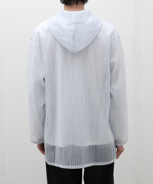 EDIFICE LA BOUCLE（エディフィスラブークル）の「迷迭香 (マンネンロウ) for BOUCLE 別注 ストライプメッシュパーカ（パーカー・メンズ・サックスブルー/ホワイト・FREE）」の6枚目の写真