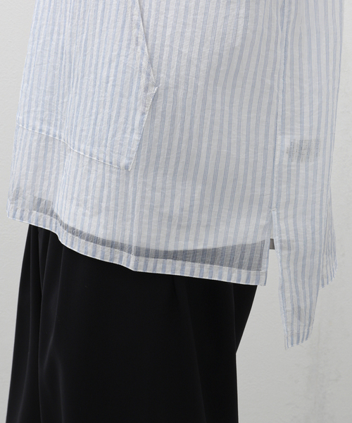 EDIFICE LA BOUCLE（エディフィスラブークル）の「迷迭香 (マンネンロウ) for BOUCLE 別注 ストライプメッシュパーカ（パーカー・メンズ・サックスブルー/ホワイト・FREE）」の13枚目の写真