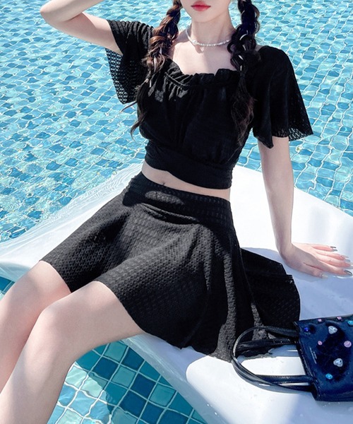 Lace Ladies（レースレディース）の「フリル ギャザー シアー スカート タンキニ スイムウエア（水着・レディース・ブラック/アイボリー・M/L/XL）」の4枚目の写真