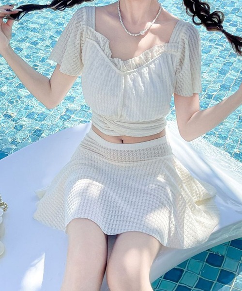 Lace Ladies（レースレディース）の「フリル ギャザー シアー スカート タンキニ スイムウエア（水着・レディース・ブラック/アイボリー・M/L/XL）」の9枚目の写真