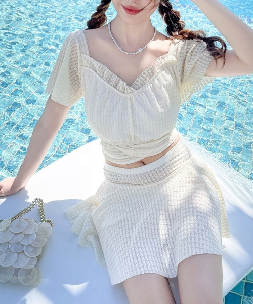 Lace Ladies（レースレディース）の「フリル ギャザー シアー スカート タンキニ スイムウエア（水着・レディース・ブラック/アイボリー・M/L/XL）」の11枚目の写真