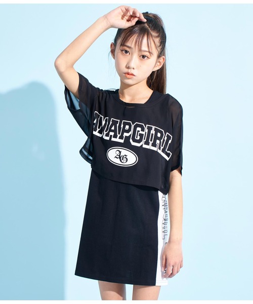 ANAP GｉRL（アナップガール）の「シアーTシャツ×サイドラインタンクワンピースSET（ワンピース・キッズ・ホワイト/ブラック・M/XS/S）」の2枚目の写真