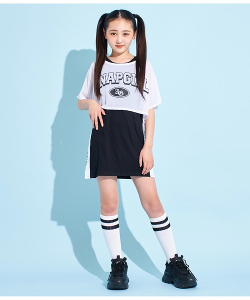 ANAP GｉRL（アナップガール）の「シアーTシャツ×サイドラインタンクワンピースSET（ワンピース・キッズ・ホワイト/ブラック・M/XS/S）」の5枚目の写真