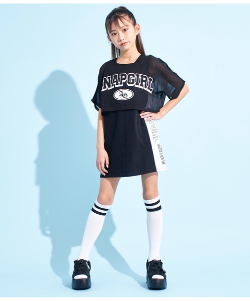 ANAP GｉRL（アナップガール）の「シアーTシャツ×サイドラインタンクワンピースSET（ワンピース・キッズ・ホワイト/ブラック・M/XS/S）」の9枚目の写真