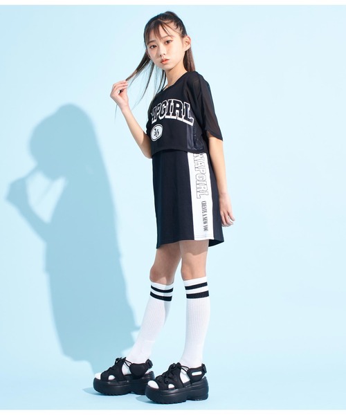 ANAP GｉRL（アナップガール）の「シアーTシャツ×サイドラインタンクワンピースSET（ワンピース・キッズ・ホワイト/ブラック・M/XS/S）」の12枚目の写真