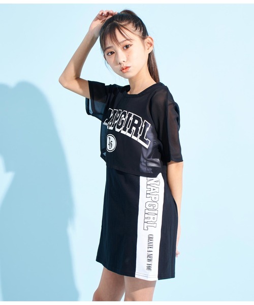 ANAP GｉRL（アナップガール）の「シアーTシャツ×サイドラインタンクワンピースSET（ワンピース・キッズ・ホワイト/ブラック・M/XS/S）」の8枚目の写真