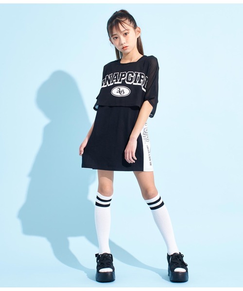 ANAP GｉRL（アナップガール）の「シアーTシャツ×サイドラインタンクワンピースSET（ワンピース・キッズ・ホワイト/ブラック・M/XS/S）」の11枚目の写真