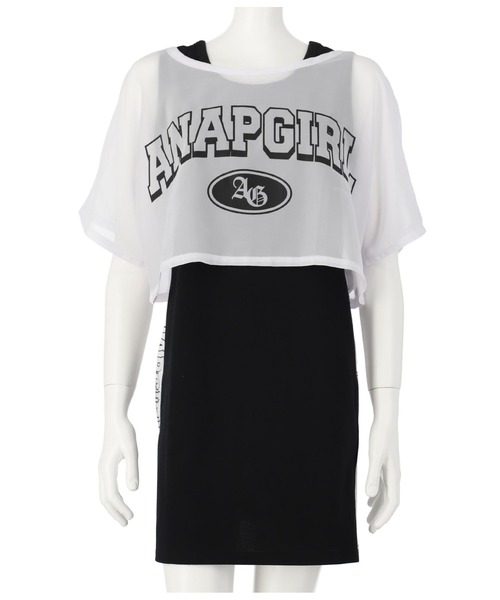 ANAP GｉRL（アナップガール）の「シアーTシャツ×サイドラインタンクワンピースSET（ワンピース・キッズ・ホワイト/ブラック・M/XS/S）」の14枚目の写真