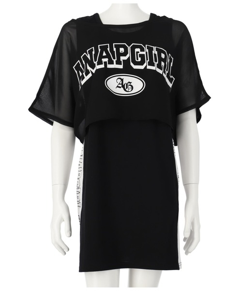 ANAP GｉRL（アナップガール）の「シアーTシャツ×サイドラインタンクワンピースSET（ワンピース・キッズ・ホワイト/ブラック・M/XS/S）」の15枚目の写真