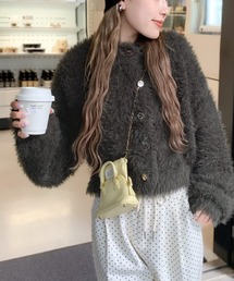 【mily bilet】ふんわり大人可愛い。ボリューム袖クロップドシャギーカーディガン