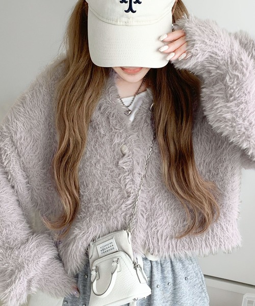 mily bilet（ミウィビレット）の「【mily bilet】ふんわり大人可愛い。ボリューム袖クロップドシャギーカーディガン（カーディガン/ボレロ・レディース・アイボリー/グレー/チャコールグレー/ベージュ・X-LARGE/LARGE/MEDIUM/SMALL）」の9枚目の写真
