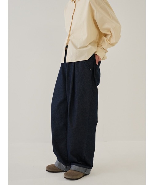 Bargiee（バージー）の「デニム ボタン パンツ ワンタック ワイド ストレート ユニセックス（デニムパンツ・メンズ・ブラック/ブラウン・SMALL/MEDIUM）」の21枚目の写真