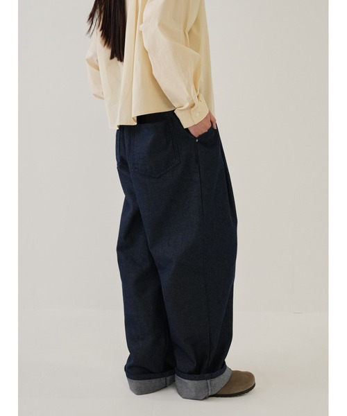 Bargiee（バージー）の「デニム ボタン パンツ ワンタック ワイド ストレート ユニセックス（デニムパンツ・メンズ・ブラック/ブラウン・SMALL/MEDIUM）」の22枚目の写真