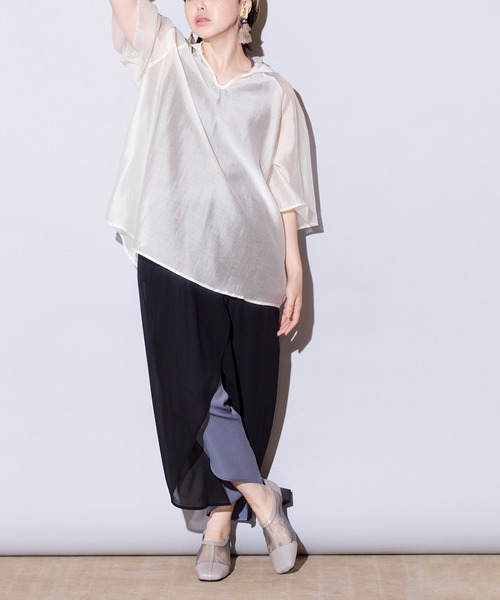 OSMOSIS（オズモーシス）の「シフォンレイヤードパンツ（その他パンツ・レディース・ブルーグレー/ブラック・ONE SIZE）」の9枚目の写真