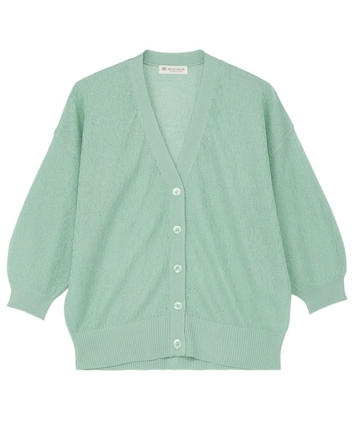 TOKYO SHIRTS(トウキョウシャツ)の「シャイニーシア梨地Vネックニットカーディガン(カーディガン/ボレロ・レディース・グリーン/ブルー・L/M)」の1枚目の写真