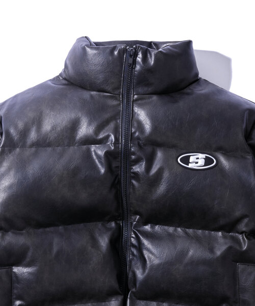 3サイズ展開》Sロゴヴィンテージライク中綿レザーブルゾン ダウン  