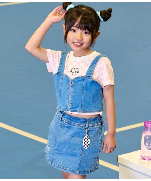 アンサンブル 「 ２点セット 」ヴィンテージデニムビスチェ ＆ レイヤードＴシャツセット ／ vintage denim bustier ＆ laye me+em select アンサンブル 「 2点セット 」ヴィンテージデニム
