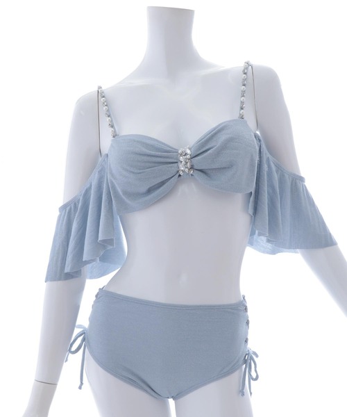 ハイウエストビッグラメリボン&ビジューキャミソールビキニ 2点セット