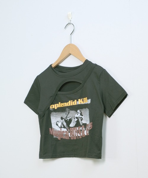 カットアウト Tシャツ 半袖 トップス クロップド丈 ショート丈