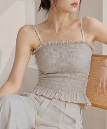 《シャーリング×メロウフリル》レディース カップ付きキャミソール 伸縮フィット 体型カバー 春夏秋