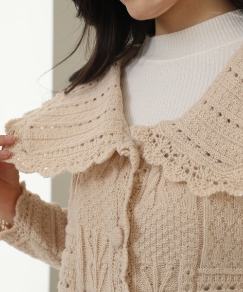 Lace Ladies(レースレディース)の「ビッグカラー パッチワーク風 透かし編み ニット カーディガン(カーディガン/ボレロ・レディース・アイボリー・FREE)」の10枚目の写真