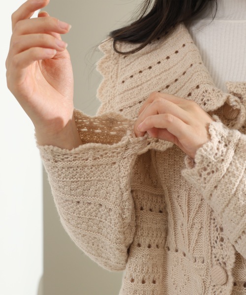 手編みパッチワークロングカーディガンワンピース パッチワークケーブル柄ロングカーディガン - ベルーナ【公式】