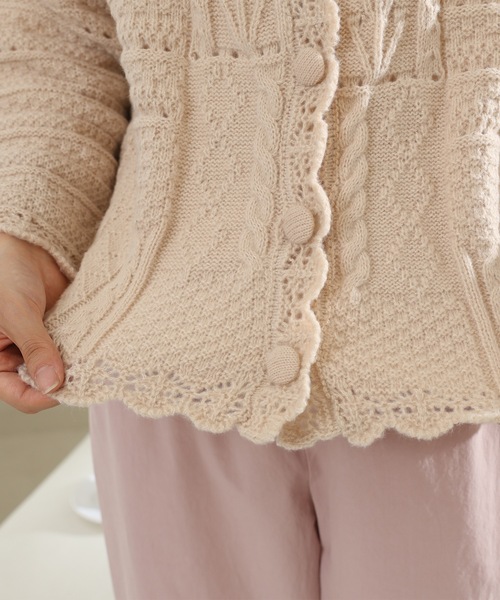 Lace Ladies(レースレディース)の「ビッグカラー パッチワーク風 透かし編み ニット カーディガン(カーディガン/ボレロ・レディース・アイボリー・FREE)」の12枚目の写真