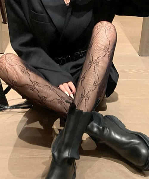 SHEPP（シープ）の「リボンモチーフ レース編みタイツ/バレエコア 韓国ガーリー 美脚シアーアイテム（タイツ/ストッキング・レディース・ブラック/ホワイト・F）」の10枚目の写真