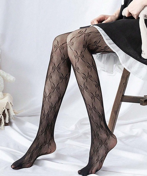 SHEPP（シープ）の「リボンモチーフ レース編みタイツ/バレエコア 韓国ガーリー 美脚シアーアイテム（タイツ/ストッキング・レディース・ブラック/ホワイト・F）」の17枚目の写真
