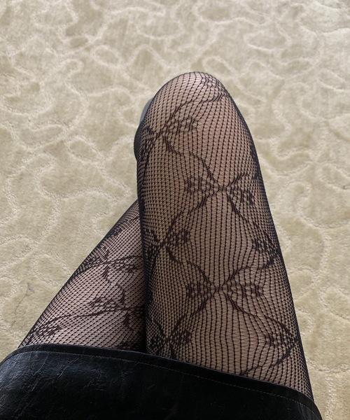 SHEPP（シープ）の「リボンモチーフ レース編みタイツ/バレエコア 韓国ガーリー 美脚シアーアイテム（タイツ/ストッキング・レディース・ブラック/ホワイト・F）」の20枚目の写真